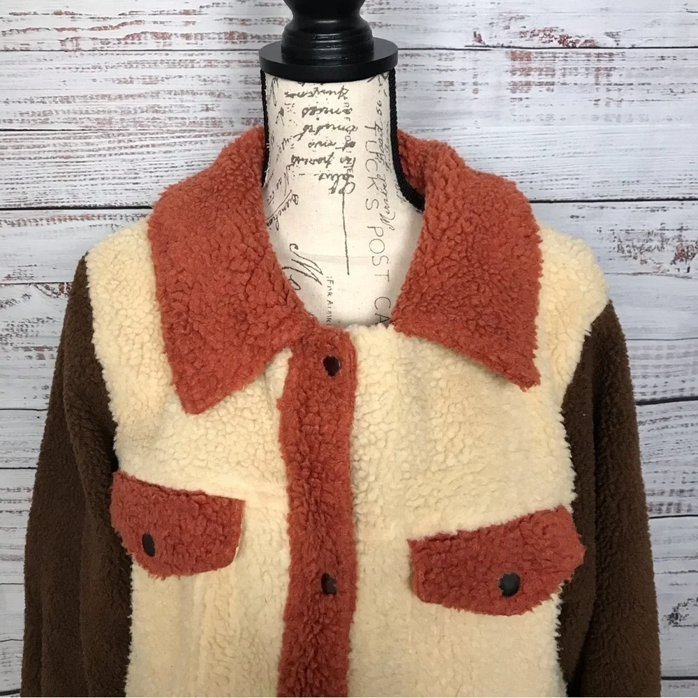 Emory Park color block teddy bear long sleeve size small popover full zip jacket